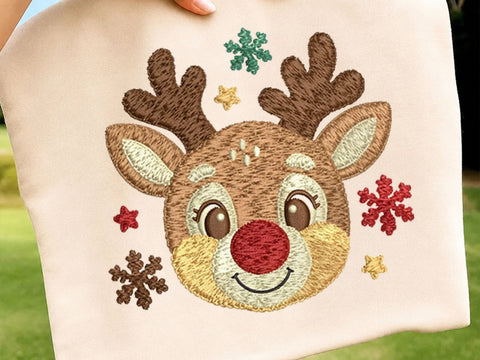 Christmas Reindeer Embroidery Design, Cute Santa Hat Rudolph Machine Embroidery File, Holiday Reindeer Applique, Christmas Embroidery Embroidery/Applique DESIGNS DesignDestine 