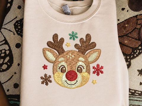 Christmas Reindeer Embroidery Design, Cute Santa Hat Rudolph Machine Embroidery File, Holiday Reindeer Applique, Christmas Embroidery Embroidery/Applique DESIGNS DesignDestine 