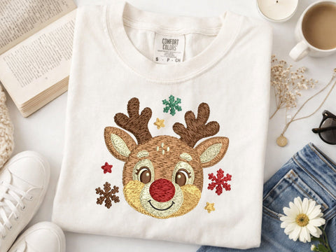 Christmas Reindeer Embroidery Design, Cute Santa Hat Rudolph Machine Embroidery File, Holiday Reindeer Applique, Christmas Embroidery Embroidery/Applique DESIGNS DesignDestine 