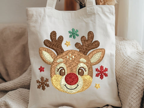 Christmas Reindeer Embroidery Design, Cute Santa Hat Rudolph Machine Embroidery File, Holiday Reindeer Applique, Christmas Embroidery Embroidery/Applique DESIGNS DesignDestine 