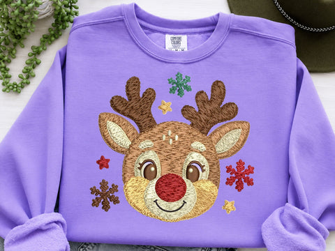 Christmas Reindeer Embroidery Design, Cute Santa Hat Rudolph Machine Embroidery File, Holiday Reindeer Applique, Christmas Embroidery Embroidery/Applique DESIGNS DesignDestine 
