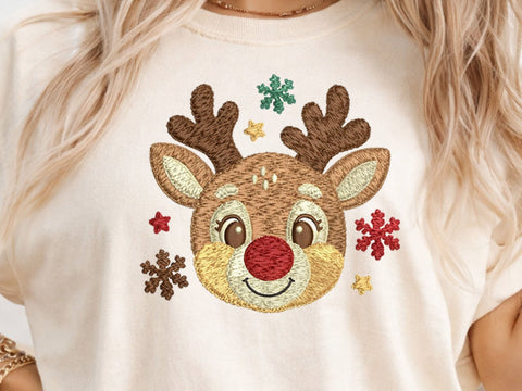 Christmas Reindeer Embroidery Design, Cute Santa Hat Rudolph Machine Embroidery File, Holiday Reindeer Applique, Christmas Embroidery Embroidery/Applique DESIGNS DesignDestine 
