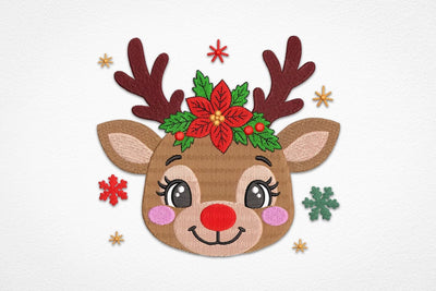 Christmas Reindeer Embroidery Design, Cute Santa Hat Rudolph Machine Embroidery File, Holiday Reindeer Applique, Christmas Embroidery Embroidery/Applique DESIGNS DesignDestine 
