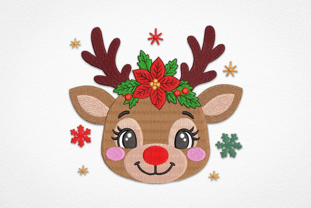 Christmas Reindeer Embroidery Design, Cute Santa Hat Rudolph Machine Embroidery File, Holiday Reindeer Applique, Christmas Embroidery Embroidery/Applique DESIGNS DesignDestine 