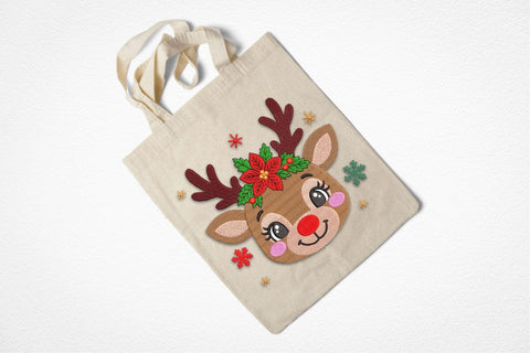 Christmas Reindeer Embroidery Design, Cute Santa Hat Rudolph Machine Embroidery File, Holiday Reindeer Applique, Christmas Embroidery Embroidery/Applique DESIGNS DesignDestine 