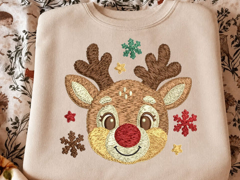 Christmas Reindeer Embroidery Design, Cute Santa Hat Rudolph Machine Embroidery File, Holiday Reindeer Applique, Christmas Embroidery Embroidery/Applique DESIGNS DesignDestine 