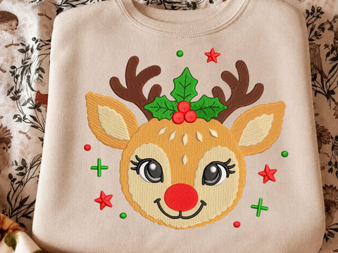 Christmas Reindeer Embroidery Design, Cute Santa Hat Rudolph Machine Embroidery File, Holiday Reindeer Applique, Christmas Embroidery Embroidery/Applique DESIGNS DesignDestine 
