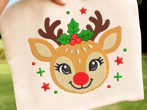 Christmas Reindeer Embroidery Design, Cute Santa Hat Rudolph Machine Embroidery File, Holiday Reindeer Applique, Christmas Embroidery Embroidery/Applique DESIGNS DesignDestine 