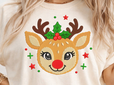 Christmas Reindeer Embroidery Design, Cute Santa Hat Rudolph Machine Embroidery File, Holiday Reindeer Applique, Christmas Embroidery Embroidery/Applique DESIGNS DesignDestine 