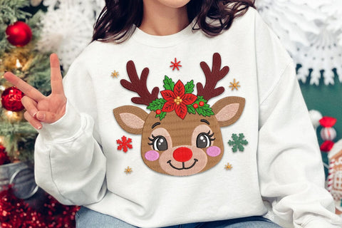 Christmas Reindeer Embroidery Design, Cute Santa Hat Rudolph Machine Embroidery File, Holiday Reindeer Applique, Christmas Embroidery Embroidery/Applique DESIGNS DesignDestine 