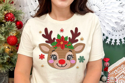 Christmas Reindeer Embroidery Design, Cute Santa Hat Rudolph Machine Embroidery File, Holiday Reindeer Applique, Christmas Embroidery Embroidery/Applique DESIGNS DesignDestine 