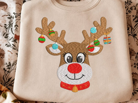 Christmas Reindeer Embroidery Design, Reindeer Antlers with Ornaments Machine Embroidery File, Cute Rudolph Applique, Festive Xmas Deer Embroidery/Applique DESIGNS DesignDestine 