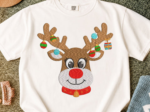 Christmas Reindeer Embroidery Design, Reindeer Antlers with Ornaments Machine Embroidery File, Cute Rudolph Applique, Festive Xmas Deer Embroidery/Applique DESIGNS DesignDestine 