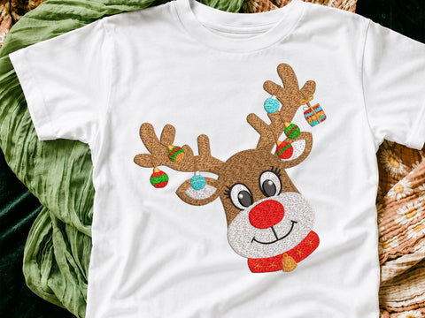 Christmas Reindeer Embroidery Design, Reindeer Antlers with Ornaments Machine Embroidery File, Cute Rudolph Applique, Festive Xmas Deer Embroidery/Applique DESIGNS DesignDestine 