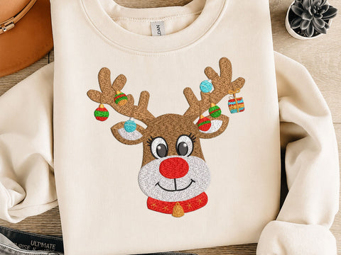 Christmas Reindeer Embroidery Design, Reindeer Antlers with Ornaments Machine Embroidery File, Cute Rudolph Applique, Festive Xmas Deer Embroidery/Applique DESIGNS DesignDestine 
