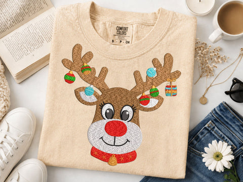 Christmas Reindeer Embroidery Design, Reindeer Antlers with Ornaments Machine Embroidery File, Cute Rudolph Applique, Festive Xmas Deer Embroidery/Applique DESIGNS DesignDestine 