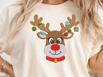 Christmas Reindeer Embroidery Design, Reindeer Antlers with Ornaments Machine Embroidery File, Cute Rudolph Applique, Festive Xmas Deer Embroidery/Applique DESIGNS DesignDestine 