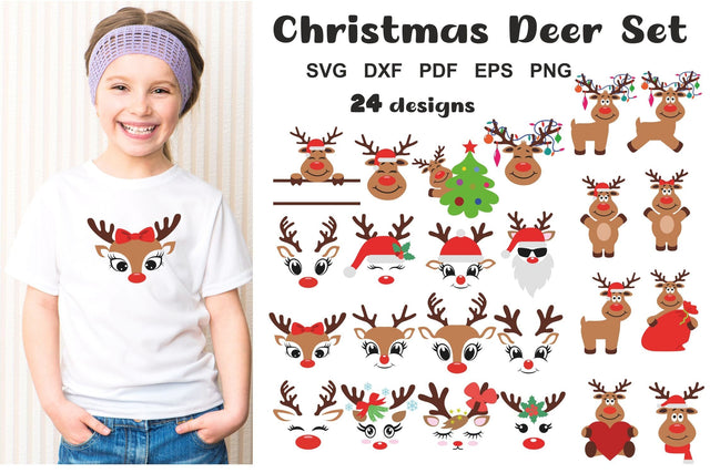 Christmas Reindeer Faces, Cute Cartoon Deer SVG SVG Yuliya 