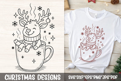Christmas Reindeer In Mug SVG Files | Cocoa Cup Cute Deer for Cricut SVG Tafti Art 