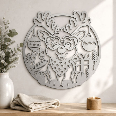 Christmas Reindeer Laser SVG | Cute Reindeer DXF | Reindeer Metal Sign | Christmas Door Hanger | CNC Plasma Cut File | Holiday Decor SVG HappyDesignStudio 