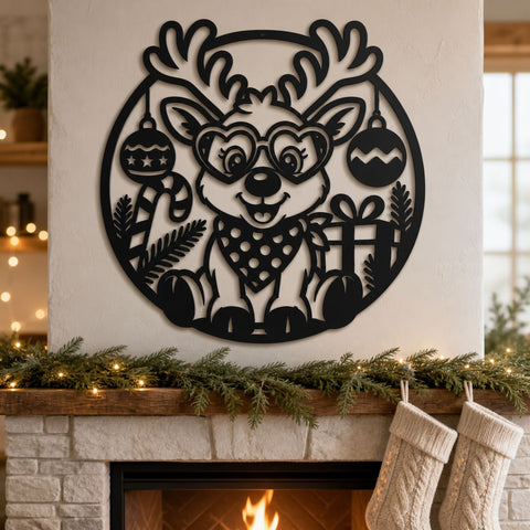 Christmas Reindeer Laser SVG | Cute Reindeer DXF | Reindeer Metal Sign | Christmas Door Hanger | CNC Plasma Cut File | Holiday Decor SVG HappyDesignStudio 