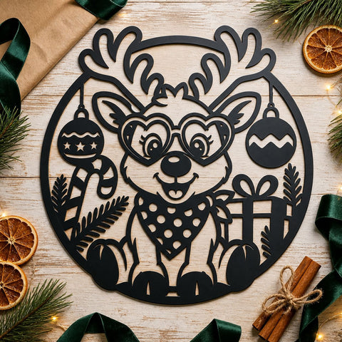 Christmas Reindeer Laser SVG | Cute Reindeer DXF | Reindeer Metal Sign | Christmas Door Hanger | CNC Plasma Cut File | Holiday Decor SVG HappyDesignStudio 