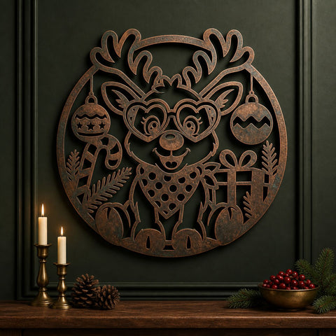 Christmas Reindeer Laser SVG | Cute Reindeer DXF | Reindeer Metal Sign | Christmas Door Hanger | CNC Plasma Cut File | Holiday Decor SVG HappyDesignStudio 