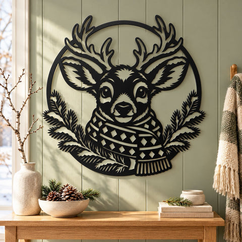 Christmas Reindeer Laser SVG | Deer Head with Scarf DXF | Winter Wildlife Metal Wall Art | Holiday Plasma Cutting File SVG HappyDesignStudio 