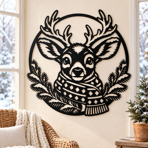 Christmas Reindeer Laser SVG | Deer Head with Scarf DXF | Winter Wildlife Metal Wall Art | Holiday Plasma Cutting File SVG HappyDesignStudio 