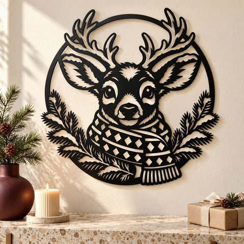 Christmas Reindeer Laser SVG | Deer Head with Scarf DXF | Winter Wildlife Metal Wall Art | Holiday Plasma Cutting File SVG HappyDesignStudio 
