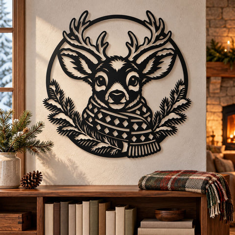 Christmas Reindeer Laser SVG | Deer Head with Scarf DXF | Winter Wildlife Metal Wall Art | Holiday Plasma Cutting File SVG HappyDesignStudio 