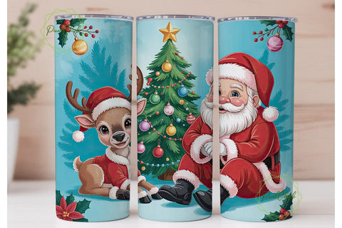 Christmas Reindeer & Santa 20oz Tumbler Sublimation PixelChick 