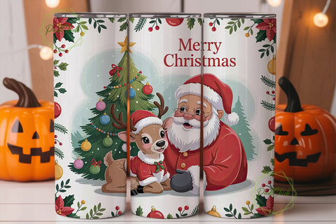 Christmas Reindeer & Santa 20oz Tumbler Sublimation PixelChick 