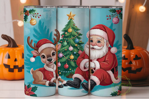 Christmas Reindeer & Santa 20oz Tumbler Sublimation PixelChick 