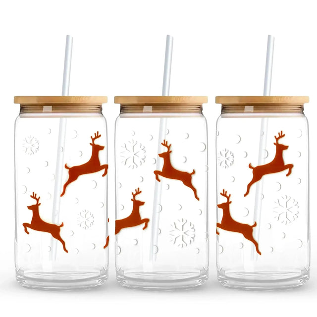 Christmas Reindeer & Snow Flakes 9.7 x 4.3 UV DTF Wrap Only (Cup NOT Included) Physical DIY Craft Warehouse 