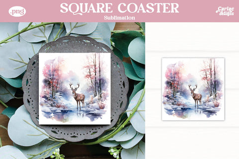 Christmas Reindeer Square Coaster Sublimation Bundle Sublimation Carla C Designs 