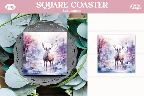 Christmas Reindeer Square Coaster Sublimation Bundle Sublimation Carla C Designs 