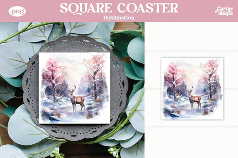 Christmas Reindeer Square Coaster Sublimation Bundle Sublimation Carla C Designs 