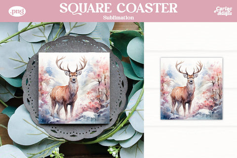 Christmas Reindeer Square Coaster Sublimation Bundle Sublimation Carla C Designs 