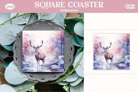 Christmas Reindeer Square Coaster Sublimation Bundle Sublimation Carla C Designs 