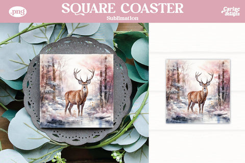 Christmas Reindeer Square Coaster Sublimation Bundle Sublimation Carla C Designs 