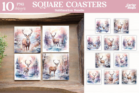 Christmas Reindeer Square Coaster Sublimation Bundle Sublimation Carla C Designs 