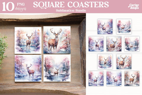 Christmas Reindeer Square Coaster Sublimation Bundle Sublimation Carla C Designs 