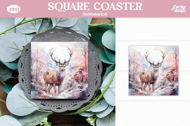 Christmas Reindeer Square Coaster Sublimation Sublimation Carla C Designs 