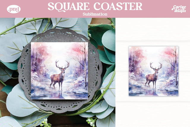 Christmas Reindeer Square Coaster Sublimation Sublimation Carla C Designs 