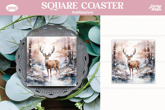 Christmas Reindeer Square Coaster Sublimation Sublimation Carla C Designs 