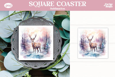 Christmas Reindeer Square Coaster Sublimation Sublimation Carla C Designs 