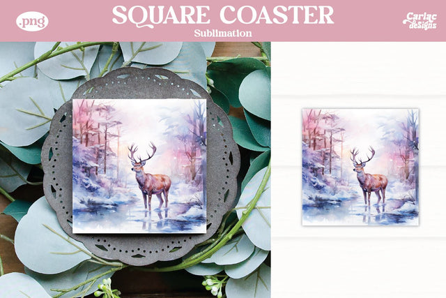Christmas Reindeer Square Coaster Sublimation Sublimation Carla C Designs 