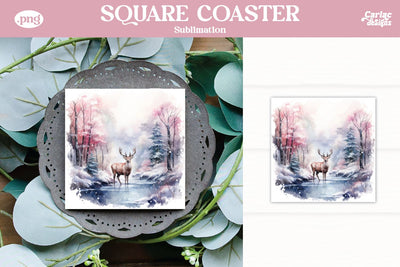 Christmas Reindeer Square Coaster Sublimation Sublimation Carla C Designs 
