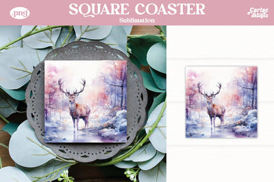 Christmas Reindeer Square Coaster Sublimation Sublimation Carla C Designs 